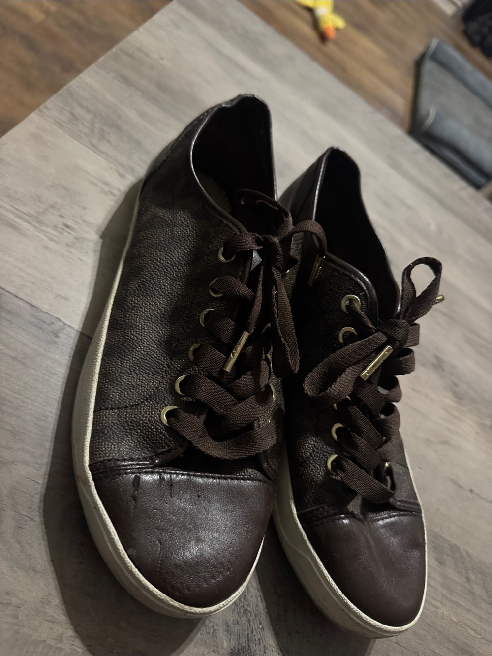 Michael Kors Dark Brown Leather Lace-Up Sneakers